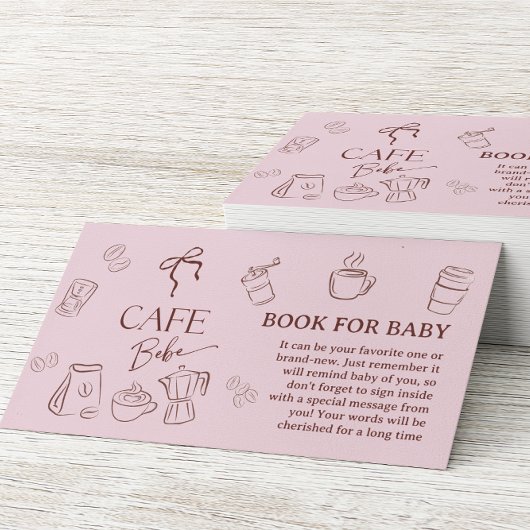 Coffee Pink Bow Cafe Bebe Book For Baby Shower Informatiekaartje