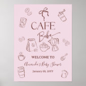 Coffee Pink Bow Cafe Bebe Girl Baby Shower Welcome Poster (Voorkant)