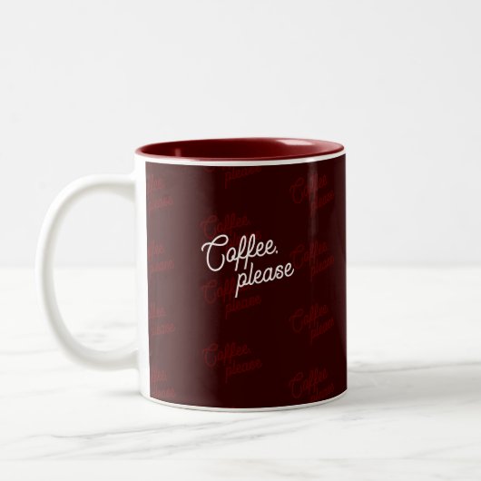 "Coffee, please" Minimal, Elegant, Pattern  Tweekleurige Koffiemok (Links)
