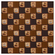 Coffee Pot & Cups Rustic Fabric