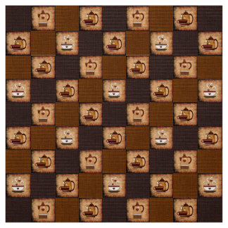 Coffee Pot & Cups Rustic Fabric Stof