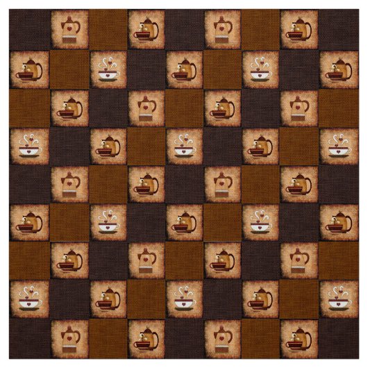 Coffee Pot & Cups Rustic Fabric Stof (Swatch)
