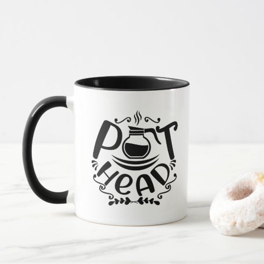Coffee Pot Head Funny Coffee Mok (Met donut)