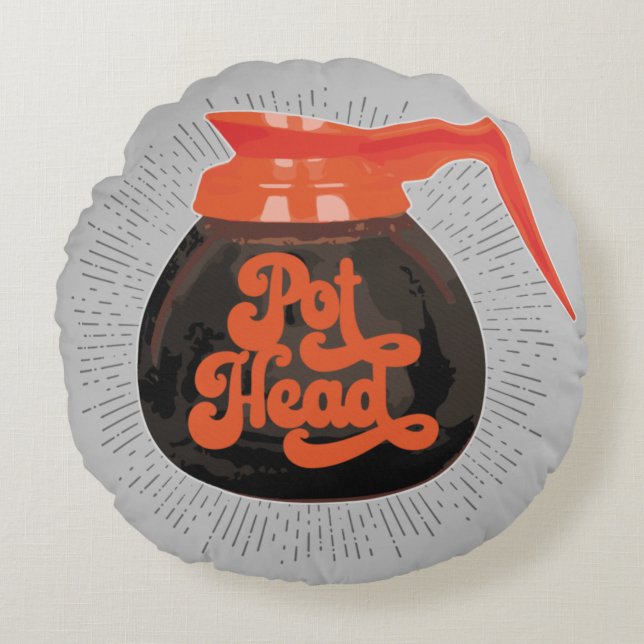 (Coffee) Pot Head Round Pillow Rond Kussen (Voorkant)