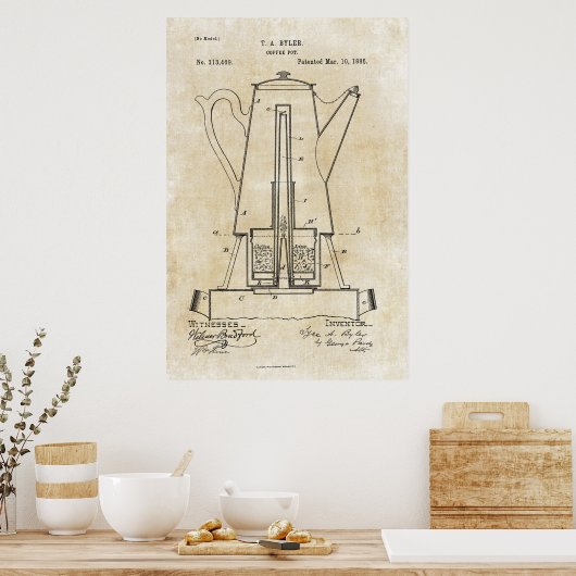 Coffee Pot Patent Print Poster 1885 (Keuken)