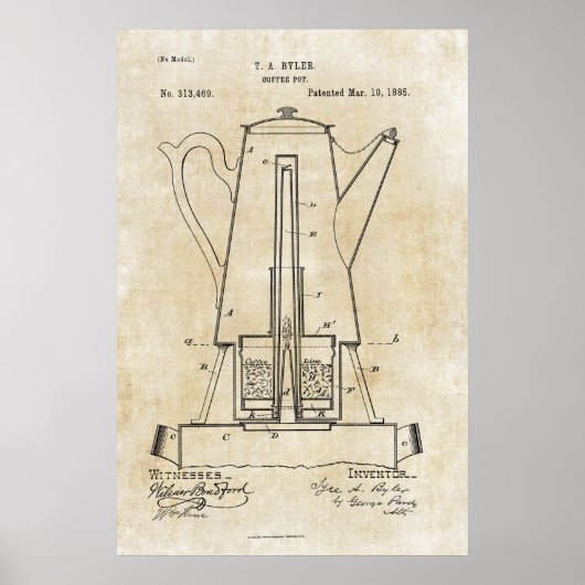 Coffee Pot Patent Print Poster 1885 (Voorkant)