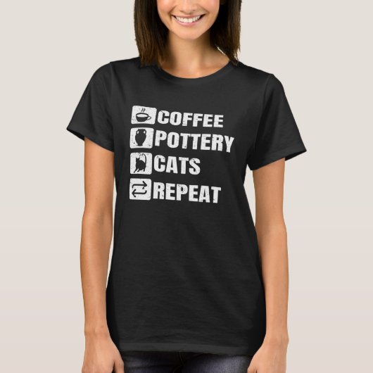 Coffee Pottery Cats Repeat Ceramic Pottery Ceramic T-shirt (Voorkant)