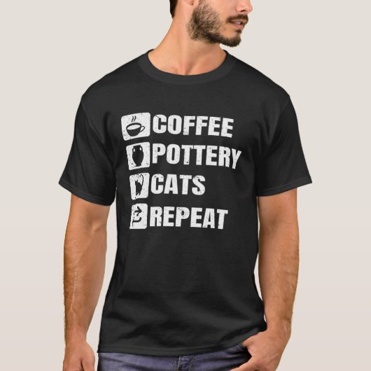 Coffee Pottery Cats Repeat Ceramic Pottery Ceramic T-shirt (Voorkant)