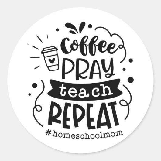 Coffee pray leert herhaling ronde sticker (Voorkant)