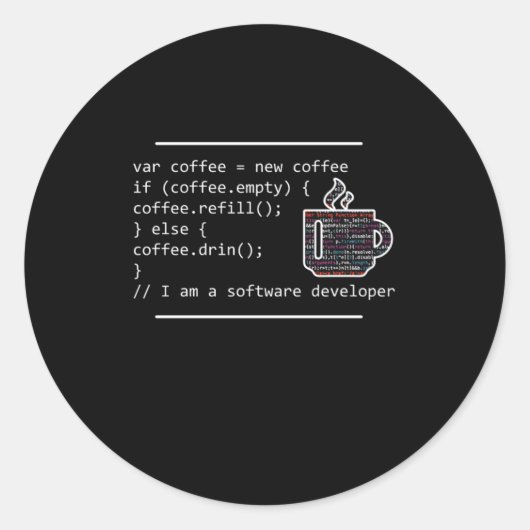 Coffee Programming Programmer Coder Developer Gift Ronde Sticker (Voorkant)