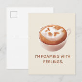 Coffee Pun: Iron T Foaming With Feelings Art Aankondigingskaart (Voorkant / Achterkant)