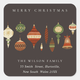 COFFEE RED GREEN STAR CHIRSTMAS ORNAMENTEN ADRES VIERKANTE STICKER