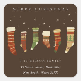 COFFEE RED GREEN STAR CHIRSTMAS STOCKINGS ADRES VIERKANTE STICKER