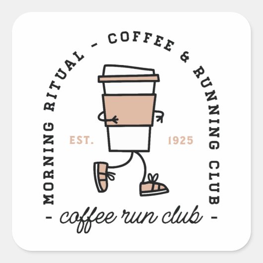 Coffee run club funny running lovers aesthetic vierkante sticker (Voorkant)