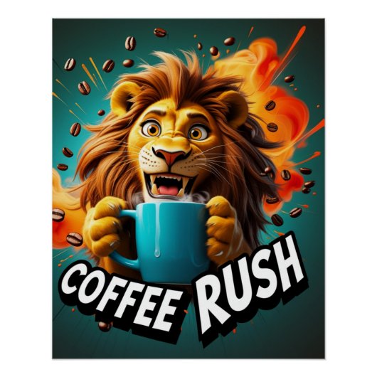 Coffee Rush Leeuw Perfect Poster (Voorkant)
