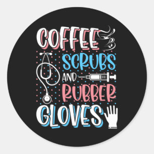 COFFEE SCRUBS RUBBER GLOVES RN Geregistreerde verp Ronde Sticker