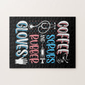 COFFEE SCRUBS RUBBER GLOVES RN Registered Nurse Legpuzzel (Horizontaal)