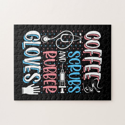 COFFEE SCRUBS RUBBER GLOVES RN Registered Nurse Legpuzzel (Horizontaal)