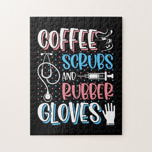COFFEE SCRUBS RUBBER GLOVES RN Registered Nurse Legpuzzel (Verticaal)