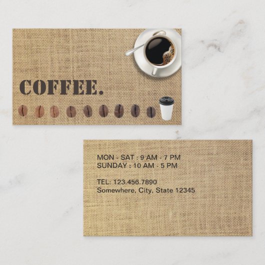 Coffee Shop Cafe Rustic Burlap Loyalty Kaart (Voorkant / Achterkant)