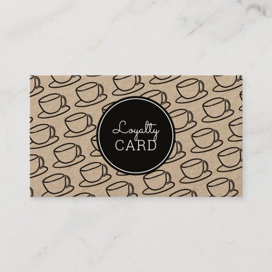 Coffee Shop Cup Pattern Kraft Loyalty Kaart Visitekaartje (Voorkant)