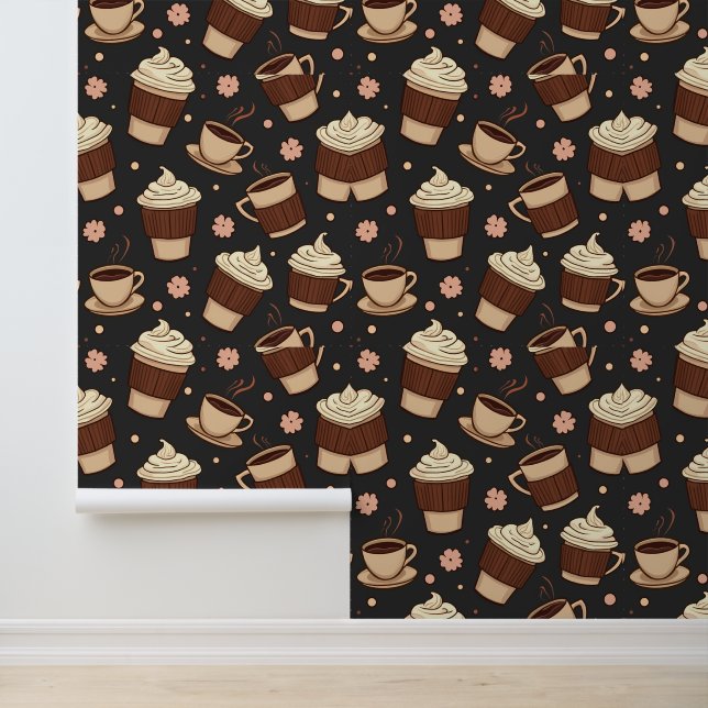 Coffee Shop Dreams: grillig latte patroon ontwerp Behang (Applicatie)