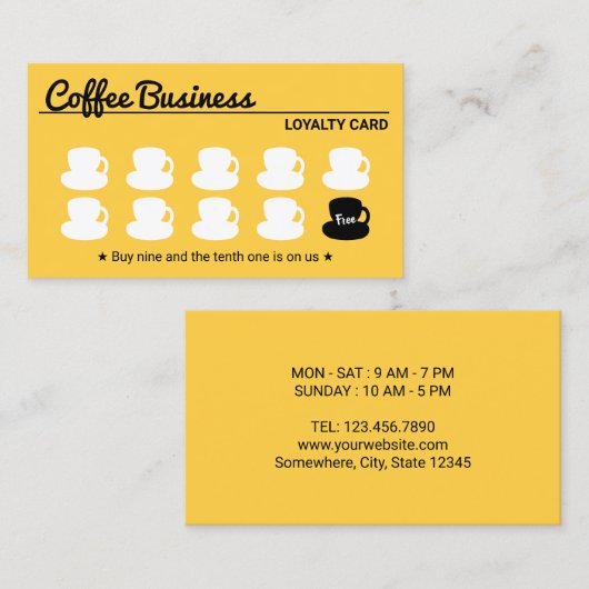 Coffee Shop Gold Customer Loyalty Punch Kaart (Voorkant / Achterkant)