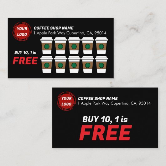 Coffee Shop Koop 10 Get 1 CUSTOM Klantenkaartje (Voorkant / Achterkant)