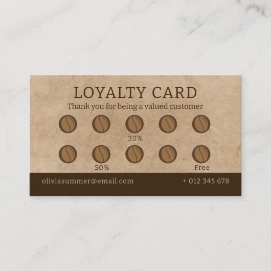 Coffee Shop Loyalty Kaart Visitekaartje (Voorkant)