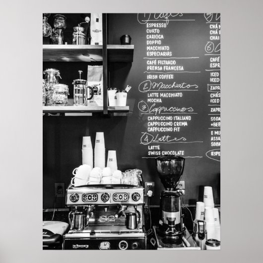 Coffee Shop Scene met Espressomachine Poster (Voorkant)