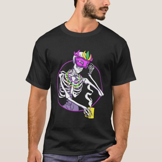 Coffee  Skeleton Mardi Gras Celebration T-shirt (Voorkant)