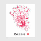 Coffee Soulmate Red Hearts Skeleton Hand  Sticker (Vel)