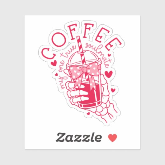 Coffee Soulmate Red Hearts Skeleton Hand  Sticker (Vel)