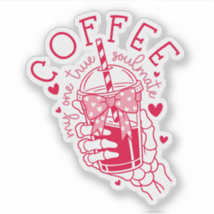 Coffee Soulmate Rode Harten Skelet Hand  Sticker