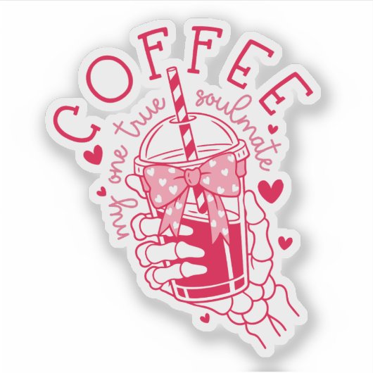 Coffee Soulmate Rode Harten Skelet Hand  Sticker (Voorkant)