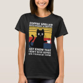 Coffee Spelled Backwards is Eeffoc Funny Black Cat T-shirt (Voorkant)