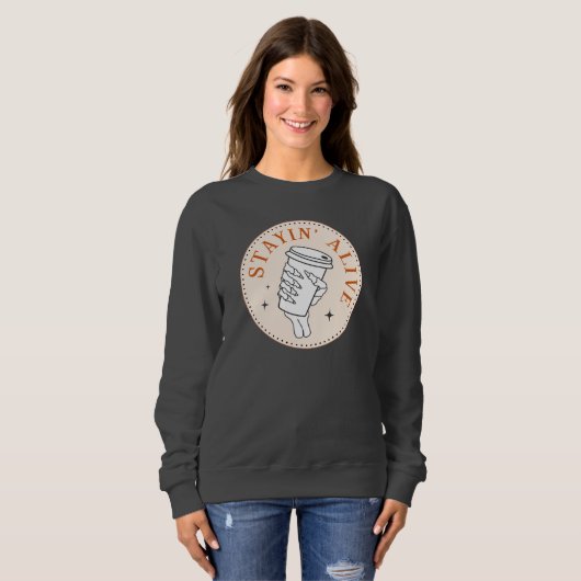 Coffee Stayin' Alive Skeleton Sweatshirt (Voorkant volledig)