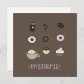 Coffee Sweets Happy Birthday Name Kaart (Voorkant / Achterkant)