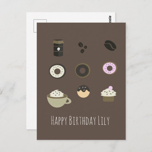 Coffee Sweets Happy Birthday Name Kaart (Voorkant / Achterkant)