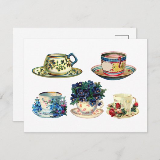 Coffee Tea Cup Floral Briefkaart (Voorkant / Achterkant)