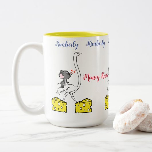 Coffee Tea Mokken, Mouse Ostrich Cheese Love Kisse Tweekleurige Koffiemok (Met donut)