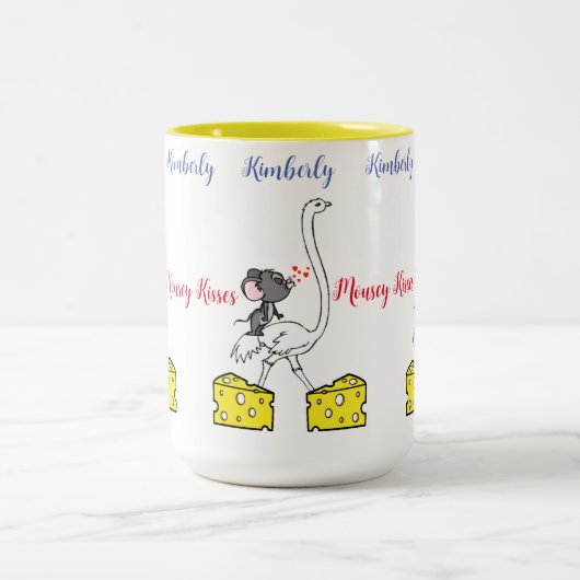 Coffee Tea Mokken, Mouse Ostrich Cheese Love Kisse Tweekleurige Koffiemok (Center)