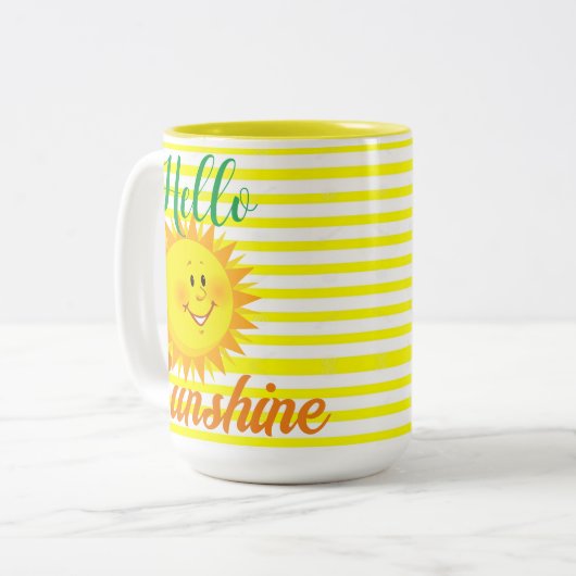 Coffee Tea Mugs, Hello Sunshine Sun Stripes  Tweekleurige Koffiemok (Voorkant links)
