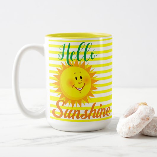 Coffee Tea Mugs, Hello Sunshine Sun Stripes  Tweekleurige Koffiemok (Met donut)
