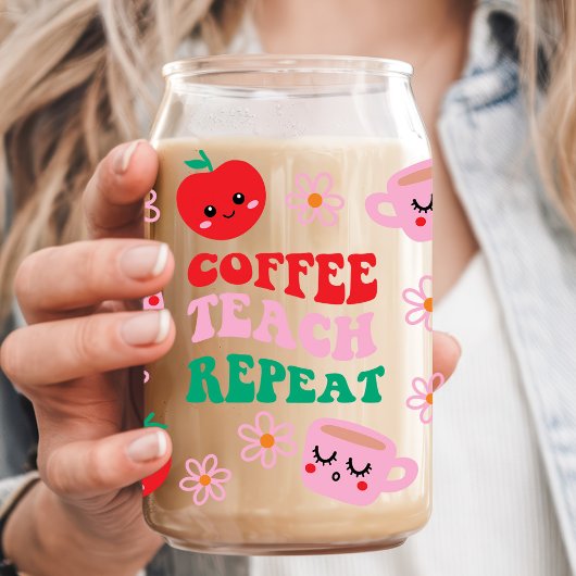 Coffee Teach Repeat Leraar Appel Blikvorm Glas