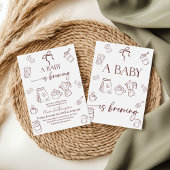 Coffee Theme Beige Bow Baby is Brewing Baby Shower Kaart