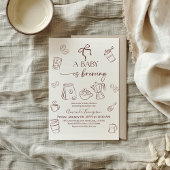 Coffee Theme Beige Bow Baby is Brewing Baby Shower Kaart