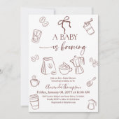 Coffee Theme Beige Bow Baby is Brewing Baby Shower Kaart (Voorkant)