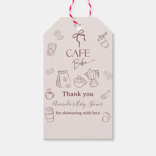 Coffee Theme Beige Cafe Bebe Brewing Baby Shower Cadeaulabel (Voorkant)