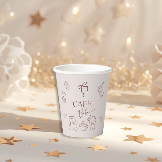 Coffee Theme Beige Cafe Bebe Brewing Baby Shower Papieren Bekers